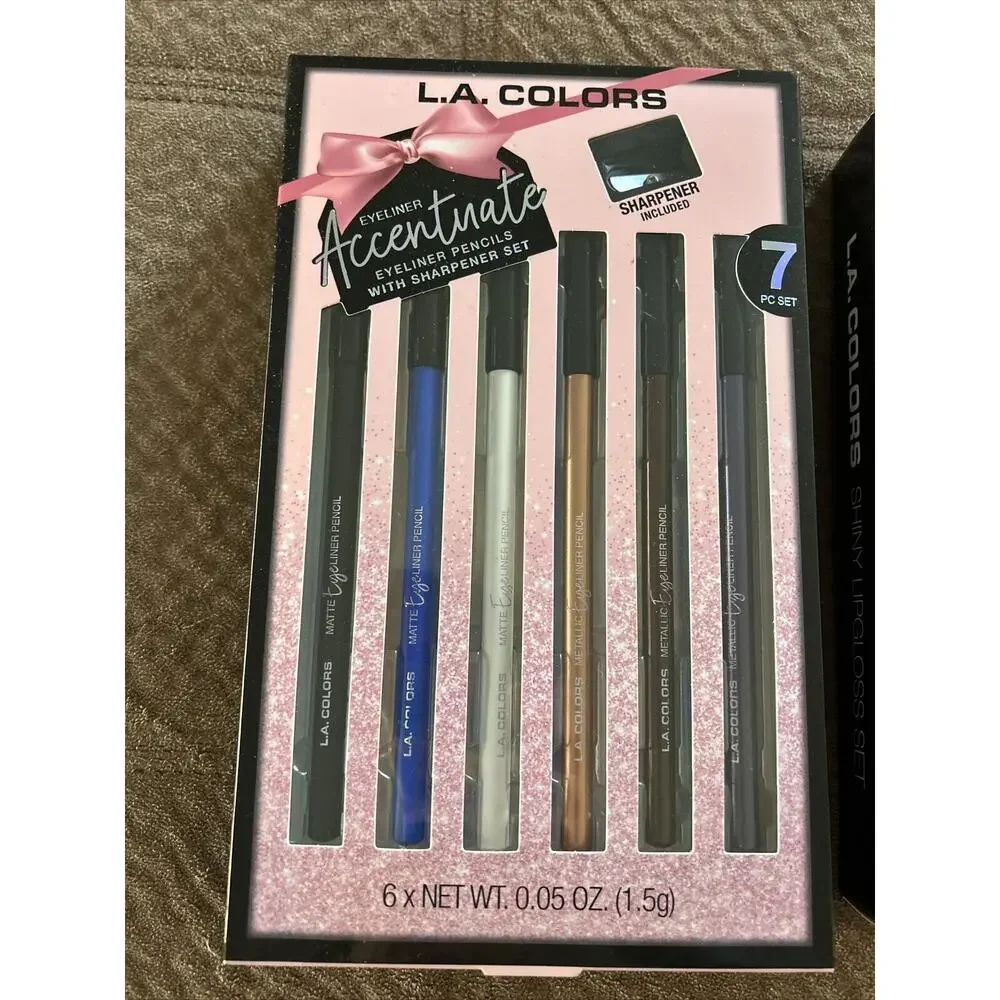 (2) LA Colors Makeup Cosmetics (1) Lip Gloss Set 5 Pc 0.07 fl oz & (1) Eyeliners
